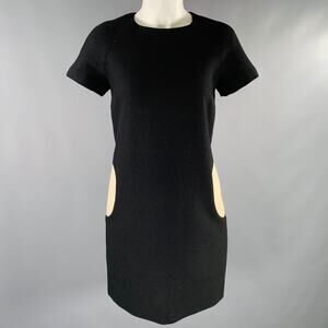LISA PERRY Size 2 Black Cream Wool Circles Short Sleeve Dress